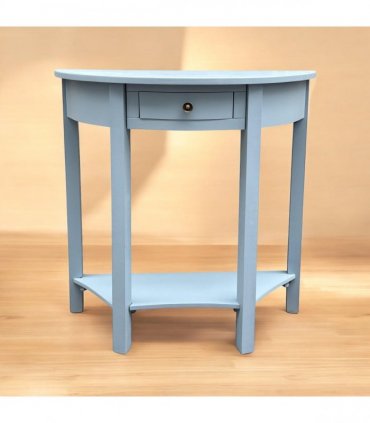 AcaciaHome Modern and Stylish 1 Drawer Semicircle Design Console Table - Art Deco Style with Storage, Medium Wood Tone, and Satin Knob Handle for Home, Office, or Living Spaces (Sky Blue)
