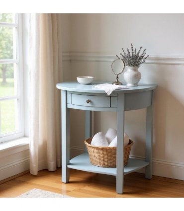 AcaciaHome Modern and Stylish 1 Drawer Semicircle Design Console Table - Art Deco Style with Storage, Medium Wood Tone, and Satin Knob Handle for Home, Office, or Living Spaces (Sky Blue)