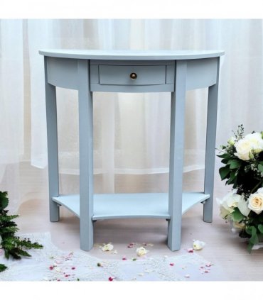 AcaciaHome Modern and Stylish 1 Drawer Semicircle Design Console Table - Art Deco Style with Storage, Medium Wood Tone, and Satin Knob Handle for Home, Office, or Living Spaces (Sky Blue)