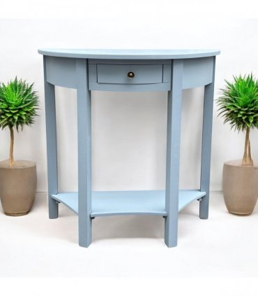 AcaciaHome Modern and Stylish 1 Drawer Semicircle Design Console Table - Art Deco Style with Storage, Medium Wood Tone, and Satin Knob Handle for Home, Office, or Living Spaces (Sky Blue)