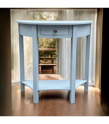 AcaciaHome Modern and Stylish 1 Drawer Semicircle Design Console Table - Art Deco Style with Storage, Medium Wood Tone, and Satin Knob Handle for Home, Office, or Living Spaces (Sky Blue)
