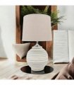 AcaciaHome Elegant Ceramic Table Lamp with Fabric Drum Shade – Decorative Bedside or Nightstand Light, Warm Soft Ambient Glow, E27 Bulb Compatible Lamp for Bedroom, Office & Desk (44cm Cream Lamp)