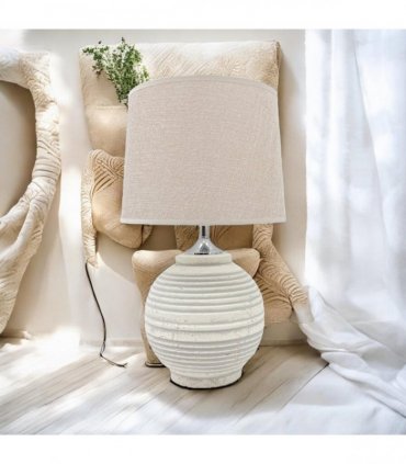 AcaciaHome Elegant Ceramic Table Lamp with Fabric Drum Shade – Decorative Bedside or Nightstand Light, Warm Soft Ambient Glow, E27 Bulb Compatible Lamp for Bedroom, Office & Desk (44cm Cream Lamp)