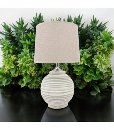 AcaciaHome Elegant Ceramic Table Lamp with Fabric Drum Shade – Decorative Bedside or Nightstand Light, Warm Soft Ambient Glow, E27 Bulb Compatible Lamp for Bedroom, Office & Desk (44cm Cream Lamp)