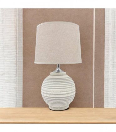 AcaciaHome Elegant Ceramic Table Lamp with Fabric Drum Shade – Decorative Bedside or Nightstand Light, Warm Soft Ambient Glow, E27 Bulb Compatible Lamp for Bedroom, Office & Desk (44cm Cream Lamp)