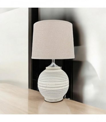 AcaciaHome Elegant Ceramic Table Lamp with Fabric Drum Shade – Decorative Bedside or Nightstand Light, Warm Soft Ambient Glow, E27 Bulb Compatible Lamp for Bedroom, Office & Desk (44cm Cream Lamp)