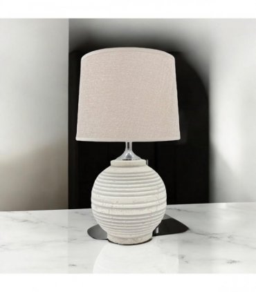 AcaciaHome Elegant Ceramic Table Lamp with Fabric Drum Shade – Decorative Bedside or Nightstand Light, Warm Soft Ambient Glow, E27 Bulb Compatible Lamp for Bedroom, Office & Desk (44cm Cream Lamp)