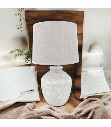 AcaciaHome Elegant Ceramic Table Lamp with Fabric Drum Shade – Decorative Bedside or Nightstand Light, Warm Soft Ambient Glow, E27 Bulb Compatible Lamp for Bedroom, Office & Desk (51cm Cream Lamp)