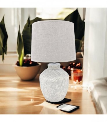 AcaciaHome Elegant Ceramic Table Lamp with Fabric Drum Shade – Decorative Bedside or Nightstand Light, Warm Soft Ambient Glow, E27 Bulb Compatible Lamp for Bedroom, Office & Desk (51cm Cream Lamp)