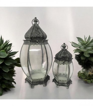Elegant 44cm Tall Green Metal Tealight Lantern Holders Set of 2 – Decorative Indoor & Outdoor Candle Lanterns with Glass Panels for Tealight, LED, or Pillar Candles, Ideal for Living Room