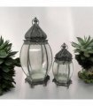 Elegant 44cm Tall Green Metal Tealight Lantern Holders Set of 2 – Decorative Indoor & Outdoor Candle Lanterns with Glass Panels for Tealight, LED, or Pillar Candles, Ideal for Living Room