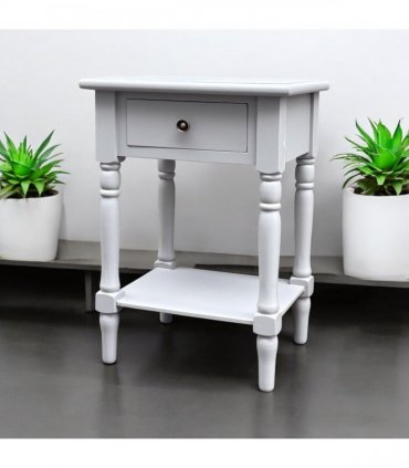 Modern and Stylish Bedside Wooden Side Table with 1 Drawer and Shelf - Sleek Art Deco Solid Pine Wood Side Tables with Storage for Home, Office, Living Room, and Hallways Decor (Solid, Grey)