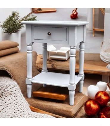 Modern and Stylish Bedside Wooden Side Table with 1 Drawer and Shelf - Sleek Art Deco Solid Pine Wood Side Tables with Storage for Home, Office, Living Room, and Hallways Decor (Solid, Grey)