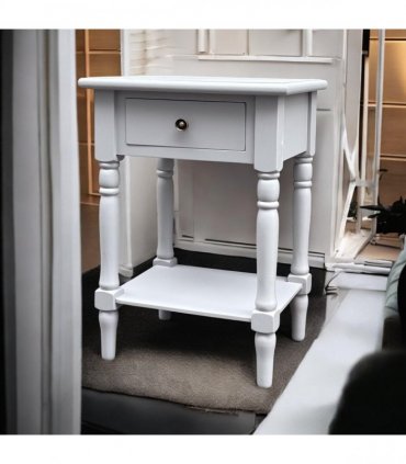 Modern and Stylish Bedside Wooden Side Table with 1 Drawer and Shelf - Sleek Art Deco Solid Pine Wood Side Tables with Storage for Home, Office, Living Room, and Hallways Decor (Solid, Grey)