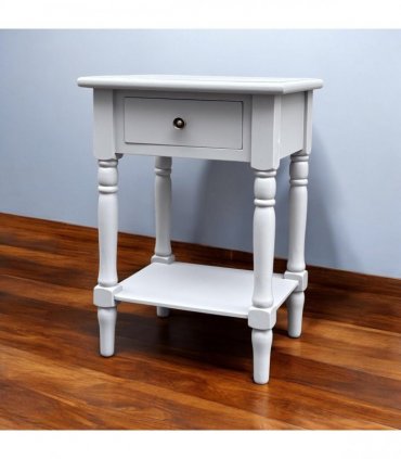 Modern and Stylish Bedside Wooden Side Table with 1 Drawer and Shelf - Sleek Art Deco Solid Pine Wood Side Tables with Storage for Home, Office, Living Room, and Hallways Decor (Solid, Grey)