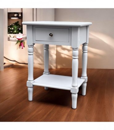 Modern and Stylish Bedside Wooden Side Table with 1 Drawer and Shelf - Sleek Art Deco Solid Pine Wood Side Tables with Storage for Home, Office, Living Room, and Hallways Decor (Solid, Grey)