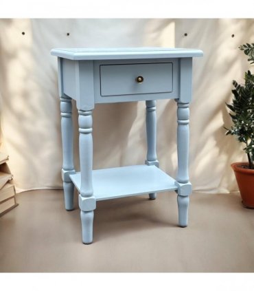 Modern and Stylish Bedside Wooden Side Table with 1 Drawer and Shelf - Sleek Art Deco Solid Pine Wood Side Tables with Storage for Home, Office, Living Room, and Hallways Decor (Solid, Sky Blue)