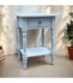 Modern and Stylish Bedside Wooden Side Table with 1 Drawer and Shelf - Sleek Art Deco Solid Pine Wood Side Tables with Storage for Home, Office, Living Room, and Hallways Decor (Solid, Sky Blue)