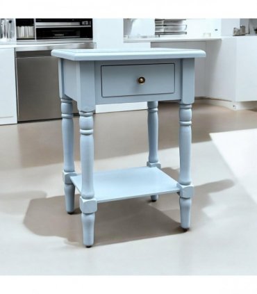 Modern and Stylish Bedside Wooden Side Table with 1 Drawer and Shelf - Sleek Art Deco Solid Pine Wood Side Tables with Storage for Home, Office, Living Room, and Hallways Decor (Solid, Sky Blue)