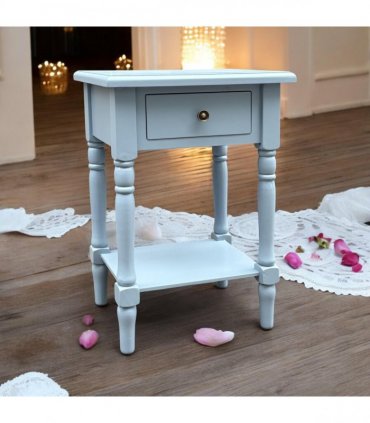 Modern and Stylish Bedside Wooden Side Table with 1 Drawer and Shelf - Sleek Art Deco Solid Pine Wood Side Tables with Storage for Home, Office, Living Room, and Hallways Decor (Solid, Sky Blue)