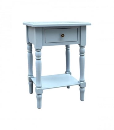 Modern and Stylish Bedside Wooden Side Table with 1 Drawer and Shelf - Sleek Art Deco Solid Pine Wood Side Tables with Storage for Home, Office, Living Room, and Hallways Decor (Solid, Sky Blue)
