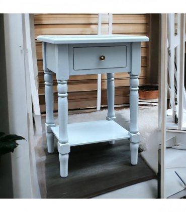 Modern and Stylish Bedside Wooden Side Table with 1 Drawer and Shelf - Sleek Art Deco Solid Pine Wood Side Tables with Storage for Home, Office, Living Room, and Hallways Decor (Solid, Sky Blue)