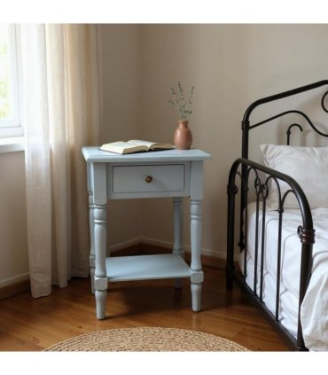 Modern and Stylish Bedside Wooden Side Table with 1 Drawer and Shelf - Sleek Art Deco Solid Pine Wood Side Tables with Storage for Home, Office, Living Room, and Hallways Decor (Solid, Sky Blue)