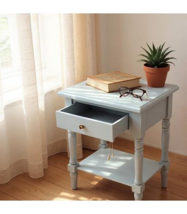 Modern and Stylish Bedside Wooden Side Table with 1 Drawer and Shelf - Sleek Art Deco Solid Pine Wood Side Tables with Storage for Home, Office, Living Room, and Hallways Decor (Solid, Sky Blue)