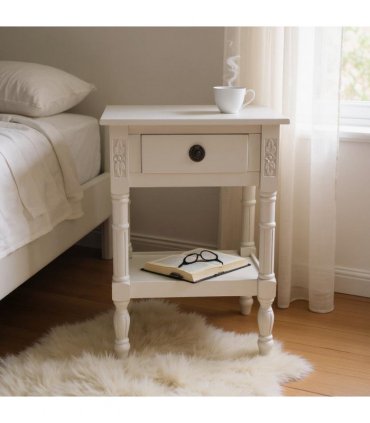 Modern and Stylish Bedside Wooden Side Table with 1 Drawer and Shelf - Sleek Art Deco Solid Pine Wood Side Tables with Storage for Home, Office, Living Room, and Hallways Decor (Floral, Grey)
