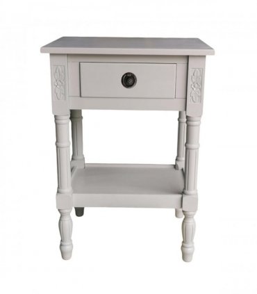 Modern and Stylish Bedside Wooden Side Table with 1 Drawer and Shelf - Sleek Art Deco Solid Pine Wood Side Tables with Storage for Home, Office, Living Room, and Hallways Decor (Floral, Grey)