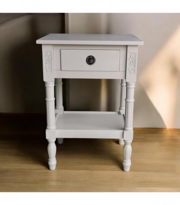 Modern and Stylish Bedside Wooden Side Table with 1 Drawer and Shelf - Sleek Art Deco Solid Pine Wood Side Tables with Storage for Home, Office, Living Room, and Hallways Decor (Floral, Grey)