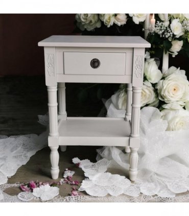 Modern and Stylish Bedside Wooden Side Table with 1 Drawer and Shelf - Sleek Art Deco Solid Pine Wood Side Tables with Storage for Home, Office, Living Room, and Hallways Decor (Floral, Grey)
