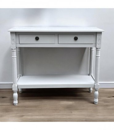 Modern and Stylish 2 Drawer Rectangular Console Table - Medium Wood Tone Finish for Sleek Hallway Side Table with Knob Handle Drawers for Home, Office, Bedrooms, or Living Spaces (Moonstruck Grey)