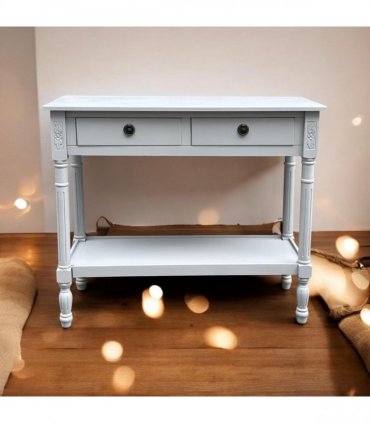 Modern and Stylish 2 Drawer Rectangular Console Table - Medium Wood Tone Finish for Sleek Hallway Side Table with Knob Handle Drawers for Home, Office, Bedrooms, or Living Spaces (Moonstruck Grey)