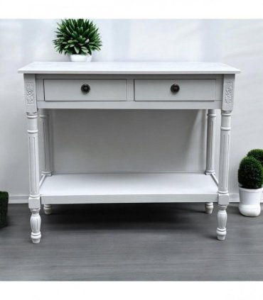 Modern and Stylish 2 Drawer Rectangular Console Table - Medium Wood Tone Finish for Sleek Hallway Side Table with Knob Handle Drawers for Home, Office, Bedrooms, or Living Spaces (Moonstruck Grey)
