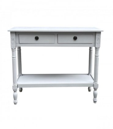 Modern and Stylish 2 Drawer Rectangular Console Table - Medium Wood Tone Finish for Sleek Hallway Side Table with Knob Handle Drawers for Home, Office, Bedrooms, or Living Spaces (Moonstruck Grey)