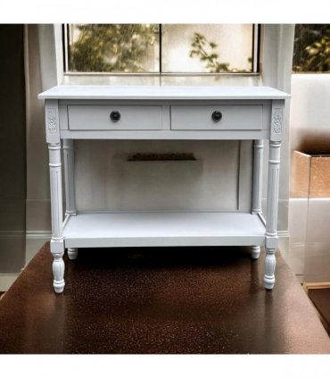 Modern and Stylish 2 Drawer Rectangular Console Table - Medium Wood Tone Finish for Sleek Hallway Side Table with Knob Handle Drawers for Home, Office, Bedrooms, or Living Spaces (Moonstruck Grey)