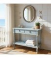 Modern and Stylish 2 Drawer Rectangular Console Table - Medium Wood Tone Finish for Sleek Hallway Side Table with Knob Handle Drawers for Home, Office, Bedrooms, or Living Spaces (Sky Blue)