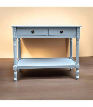 Modern and Stylish 2 Drawer Rectangular Console Table - Medium Wood Tone Finish for Sleek Hallway Side Table with Knob Handle Drawers for Home, Office, Bedrooms, or Living Spaces (Sky Blue)