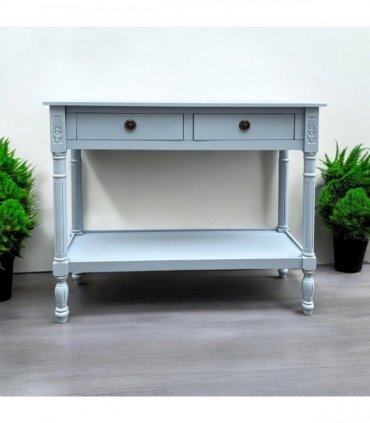Modern and Stylish 2 Drawer Rectangular Console Table - Medium Wood Tone Finish for Sleek Hallway Side Table with Knob Handle Drawers for Home, Office, Bedrooms, or Living Spaces (Sky Blue)