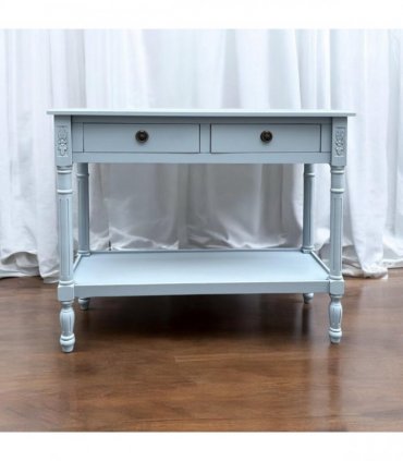 Modern and Stylish 2 Drawer Rectangular Console Table - Medium Wood Tone Finish for Sleek Hallway Side Table with Knob Handle Drawers for Home, Office, Bedrooms, or Living Spaces (Sky Blue)