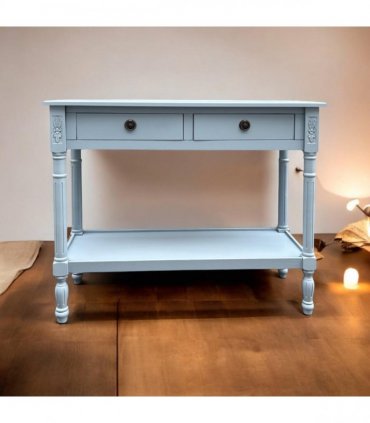 Modern and Stylish 2 Drawer Rectangular Console Table - Medium Wood Tone Finish for Sleek Hallway Side Table with Knob Handle Drawers for Home, Office, Bedrooms, or Living Spaces (Sky Blue)