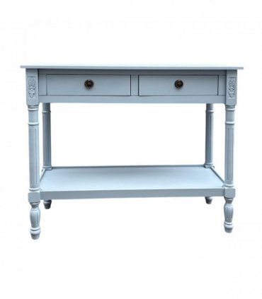 Modern and Stylish 2 Drawer Rectangular Console Table - Medium Wood Tone Finish for Sleek Hallway Side Table with Knob Handle Drawers for Home, Office, Bedrooms, or Living Spaces (Sky Blue)