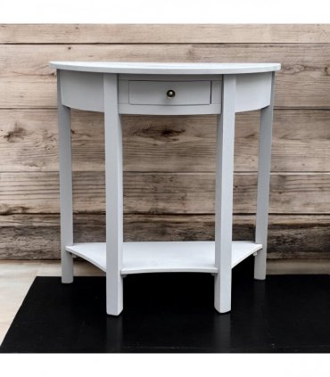 Modern and Stylish 1 Drawer Semicircle Design Console Table - Art Deco Style with Storage, Medium Wood Tone, and Satin Knob Handle for Home, Office, or Living Spaces (Grey)
