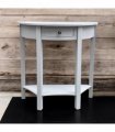 Modern and Stylish 1 Drawer Semicircle Design Console Table - Art Deco Style with Storage, Medium Wood Tone, and Satin Knob Handle for Home, Office, or Living Spaces (Grey)