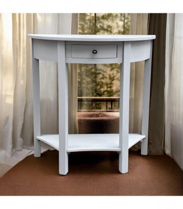 Modern and Stylish 1 Drawer Semicircle Design Console Table - Art Deco Style with Storage, Medium Wood Tone, and Satin Knob Handle for Home, Office, or Living Spaces (Grey)