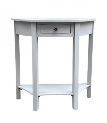 Modern and Stylish 1 Drawer Semicircle Design Console Table - Art Deco Style with Storage, Medium Wood Tone, and Satin Knob Handle for Home, Office, or Living Spaces (Grey)