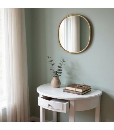 Modern and Stylish 1 Drawer Semicircle Design Console Table - Art Deco Style with Storage, Medium Wood Tone, and Satin Knob Handle for Home, Office, or Living Spaces (Grey)