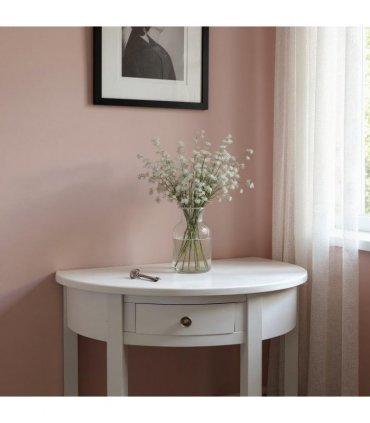 Modern and Stylish 1 Drawer Semicircle Design Console Table - Art Deco Style with Storage, Medium Wood Tone, and Satin Knob Handle for Home, Office, or Living Spaces (Grey)
