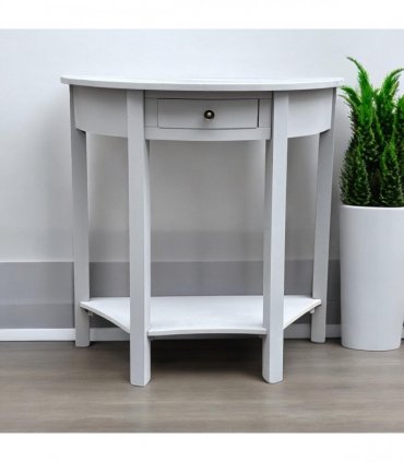 Modern and Stylish 1 Drawer Semicircle Design Console Table - Art Deco Style with Storage, Medium Wood Tone, and Satin Knob Handle for Home, Office, or Living Spaces (Grey)